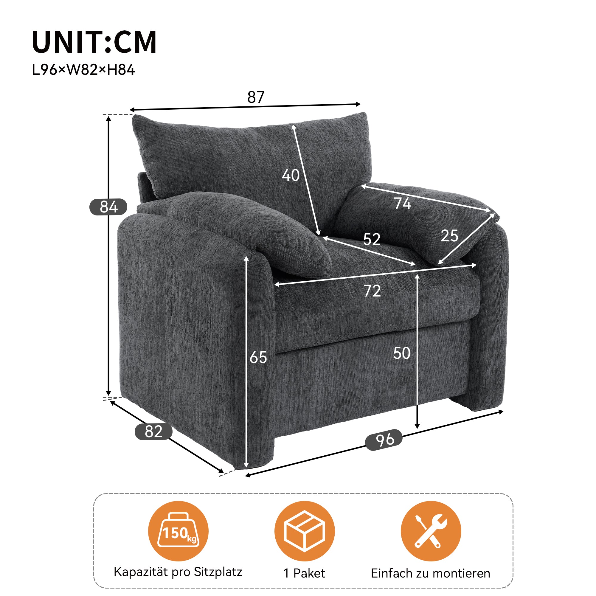 Armchair, Oversized, Decorative, Single Sofa, Leisure Chair, Chenille Fabric