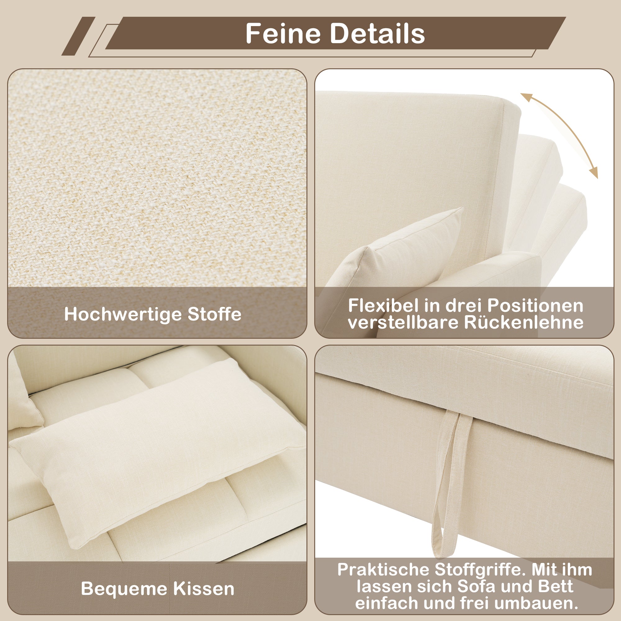 Sofa Bed, Multifunctional Folding Adjustable Backrest, 180x127 cm