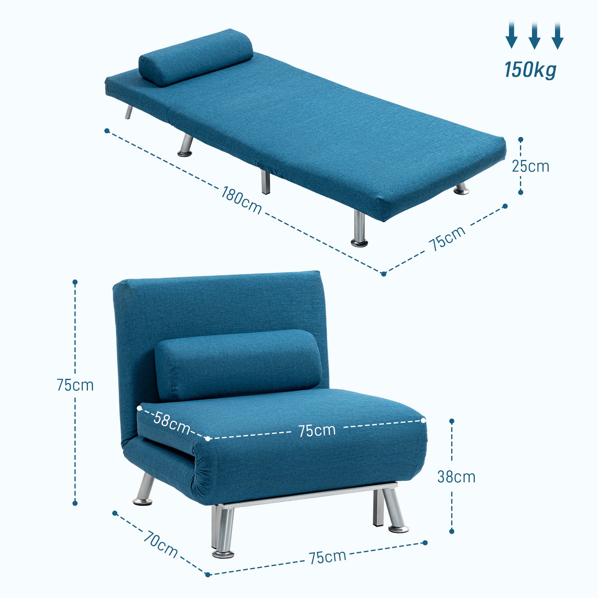 Single Sleeper Chair with Linen-Look, Blue