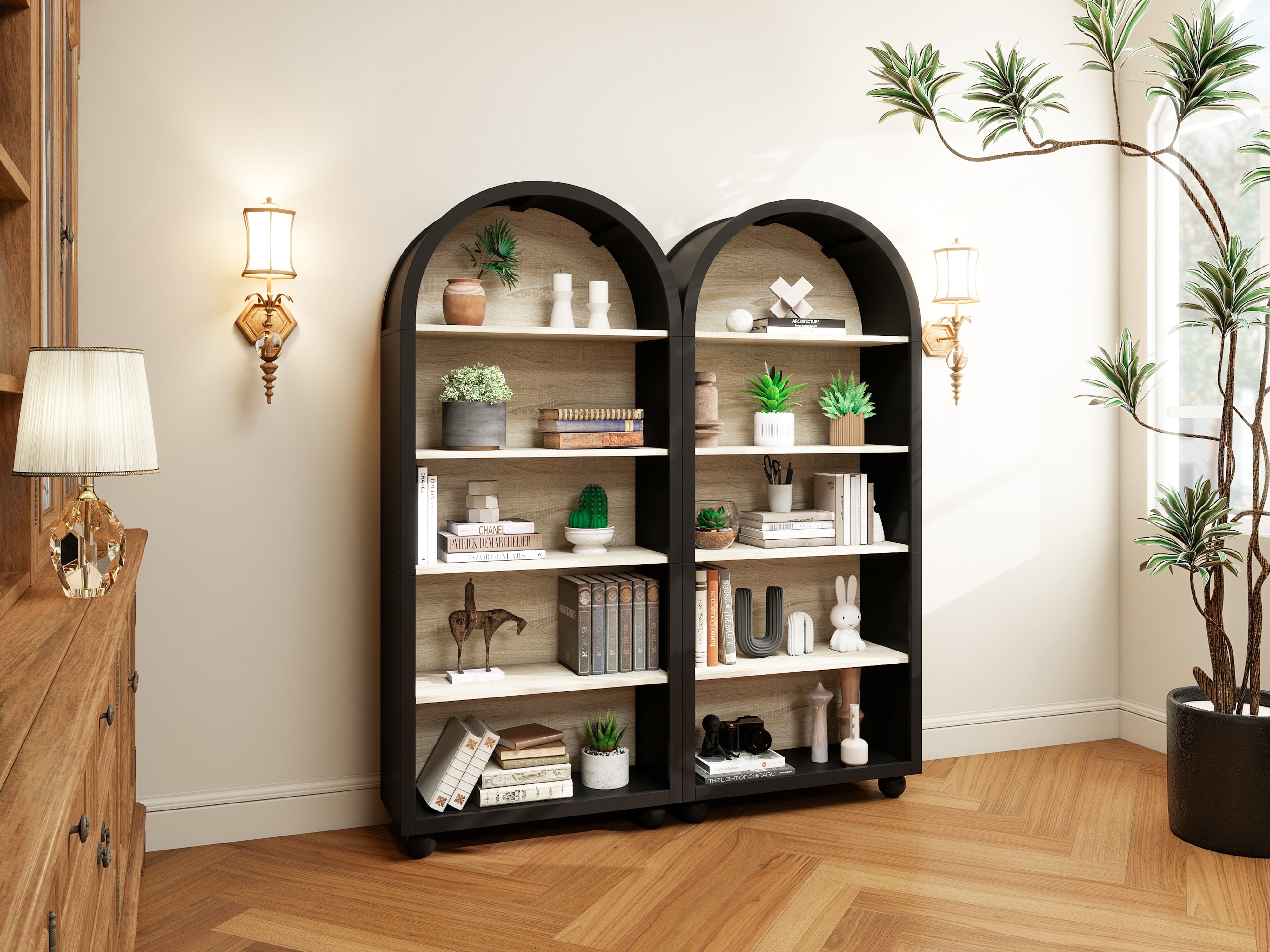 European Bookshelf, 5-Tier Open Storage, Hand-Painted Metal