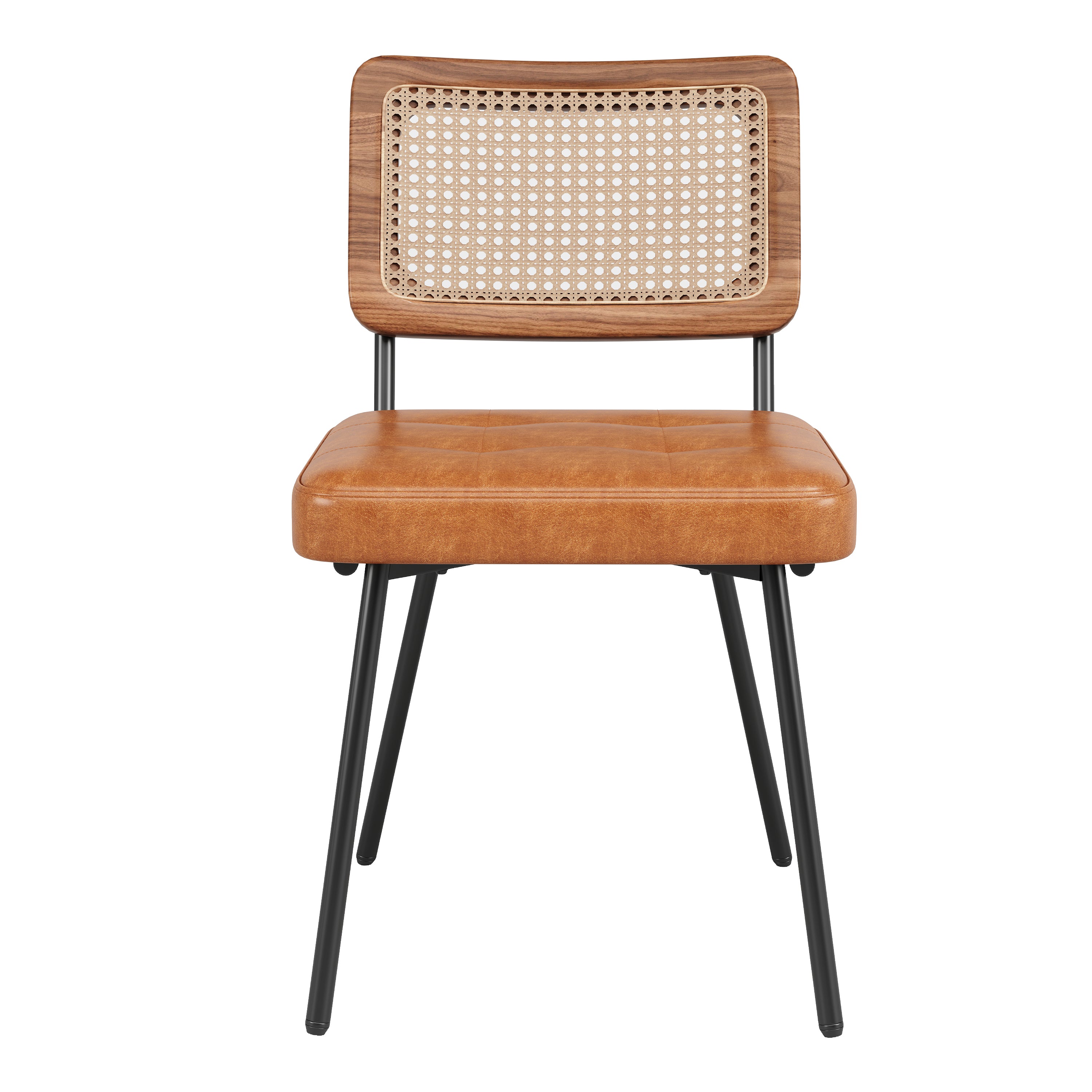 Ergonomic Dining Chair Set of 2 with Rattan and Faux Leather