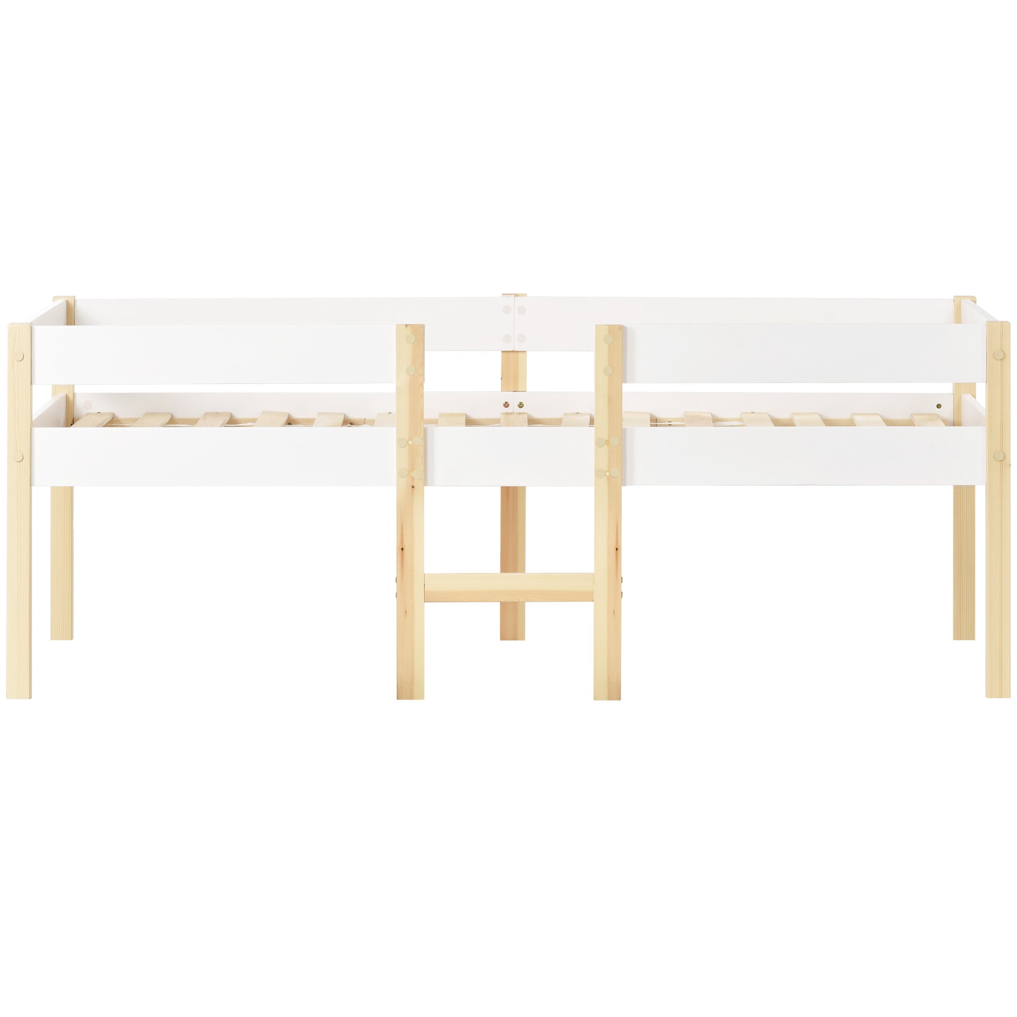 Children's bed with fall protection, 90x200 cm, solid pine wood, white & oak