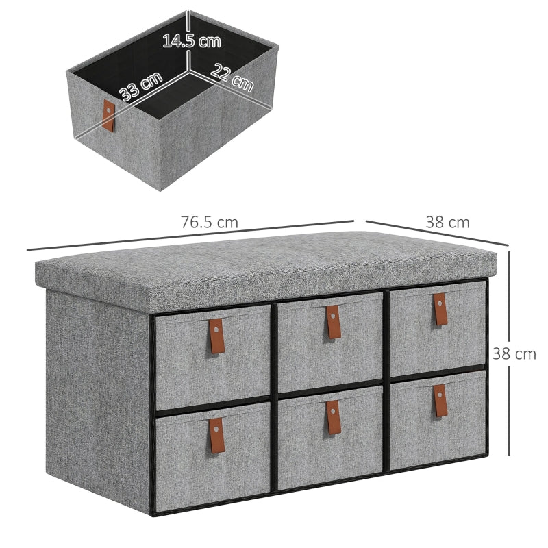 Shoe Bench with Cushion and 6 Drawers, Light Grey