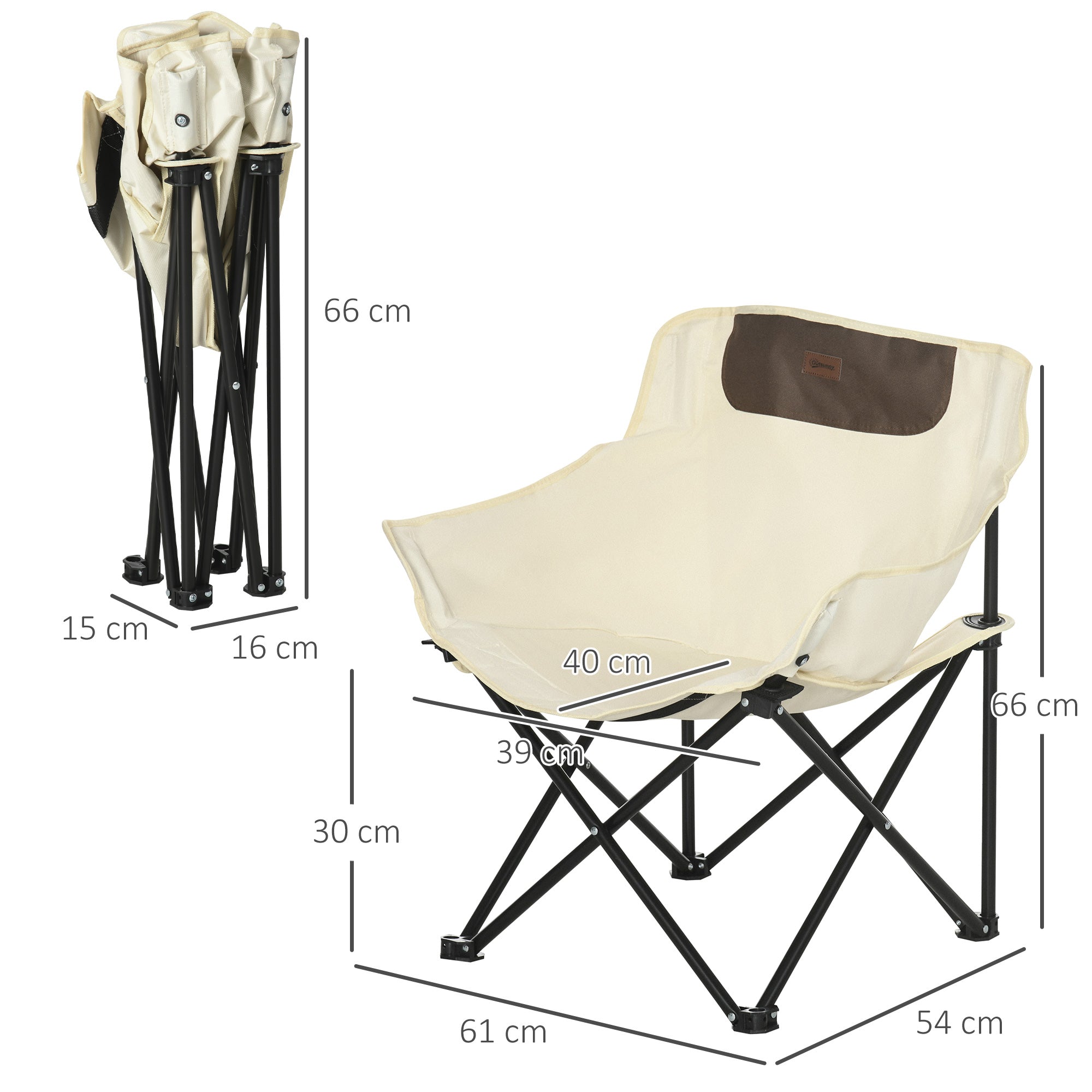 Camping Chair Foldable, Side Pocket Steel Legs, Oxford White