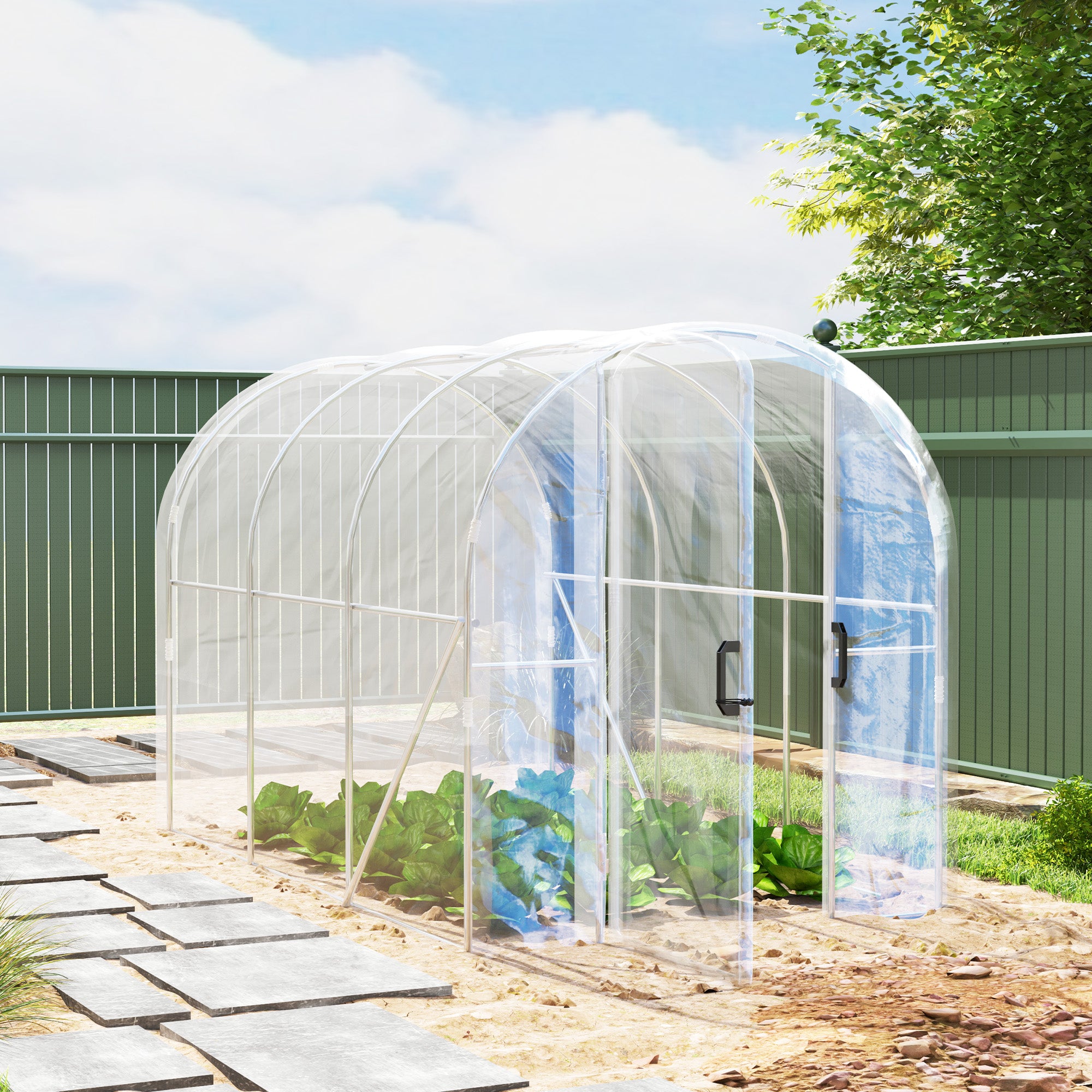 Polytunnel Greenhouse Walk-in Grow House, PE Cover Galvanised Steel Frame, Clear