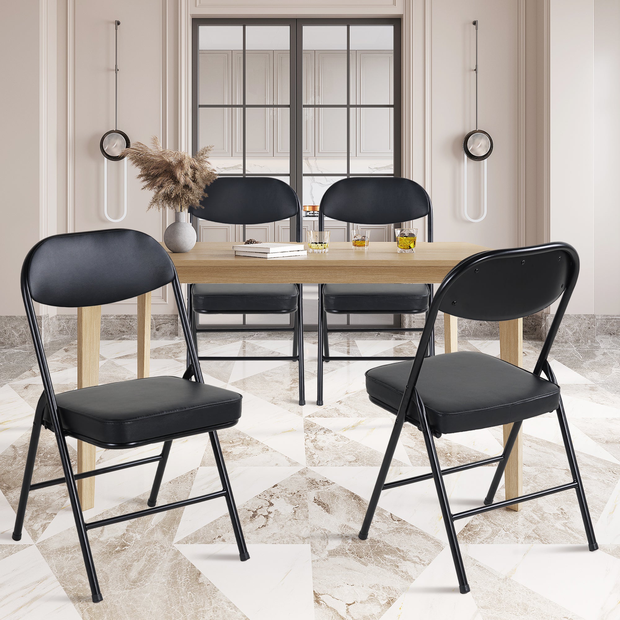 4 Pack Folding Chairs with Padded Seats Durable Metal Frame