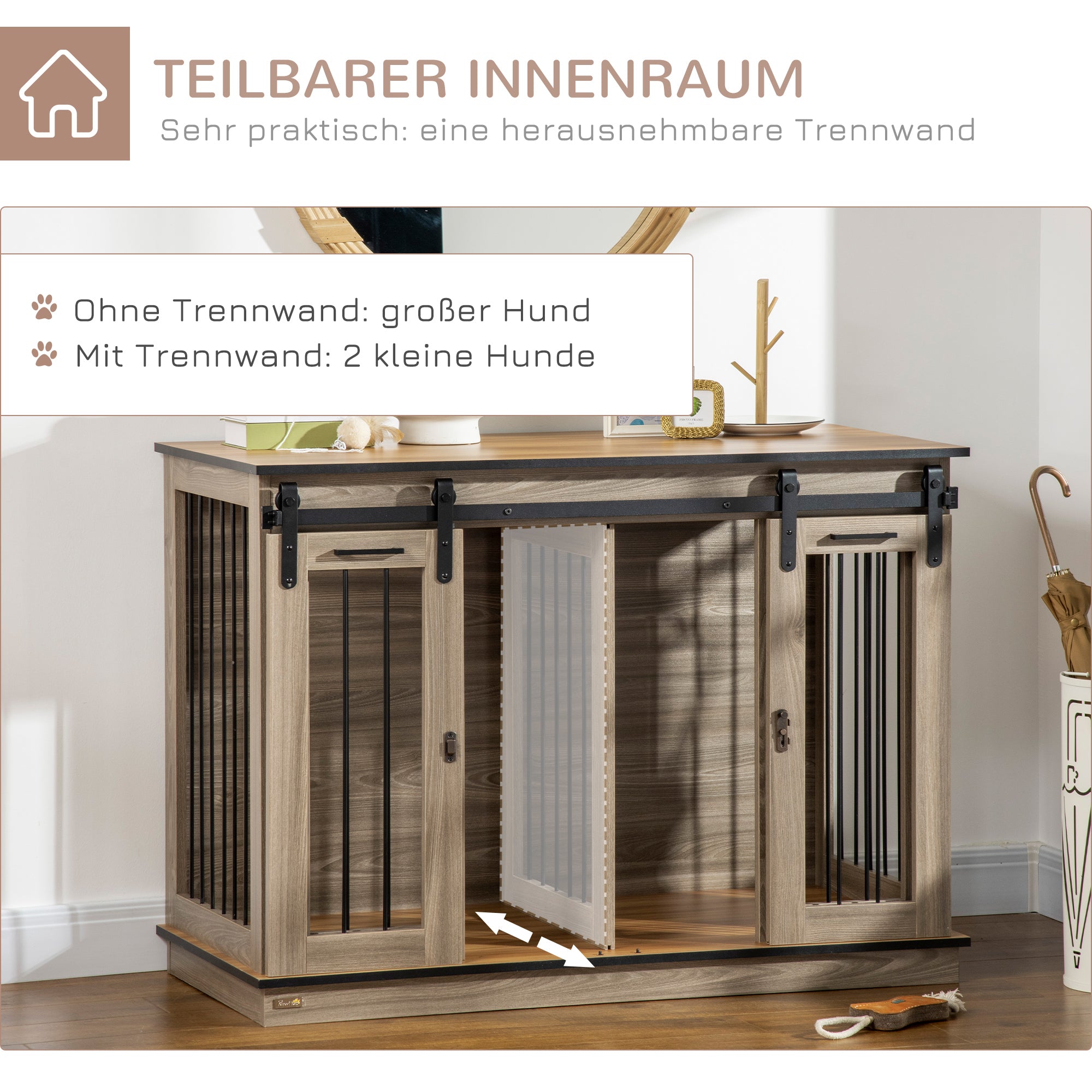 Dog Cage Apartment, 120L x 60W x 88.5H cm, 2 Doors, Oak