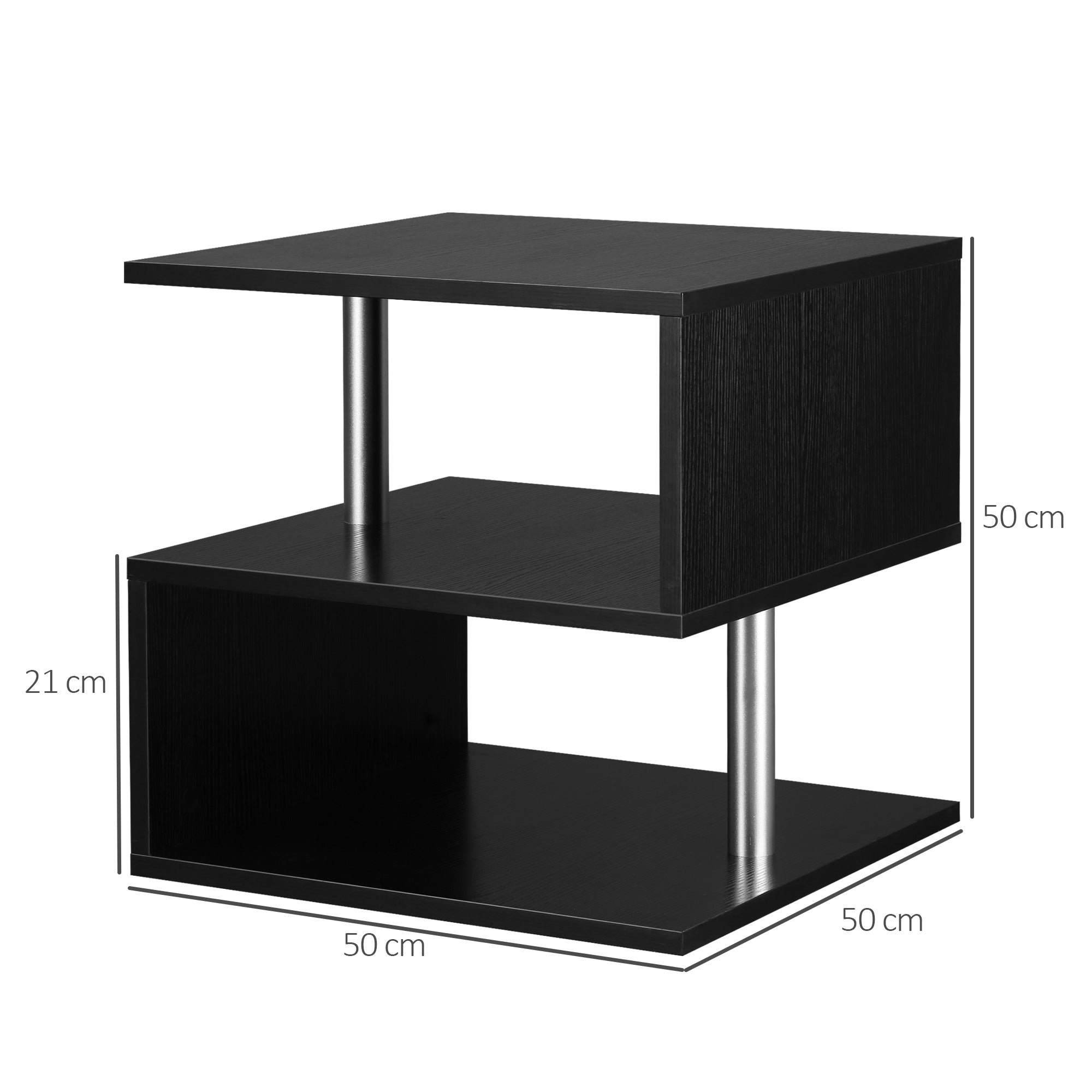 Wooden S Shape Cube Coffee Table 2 Tier Storage Shelves Black
