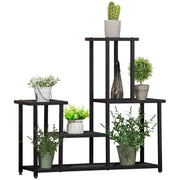 Plant Shelf with 4 Tiers, Multi-Tier Flower Stand, Metal Black