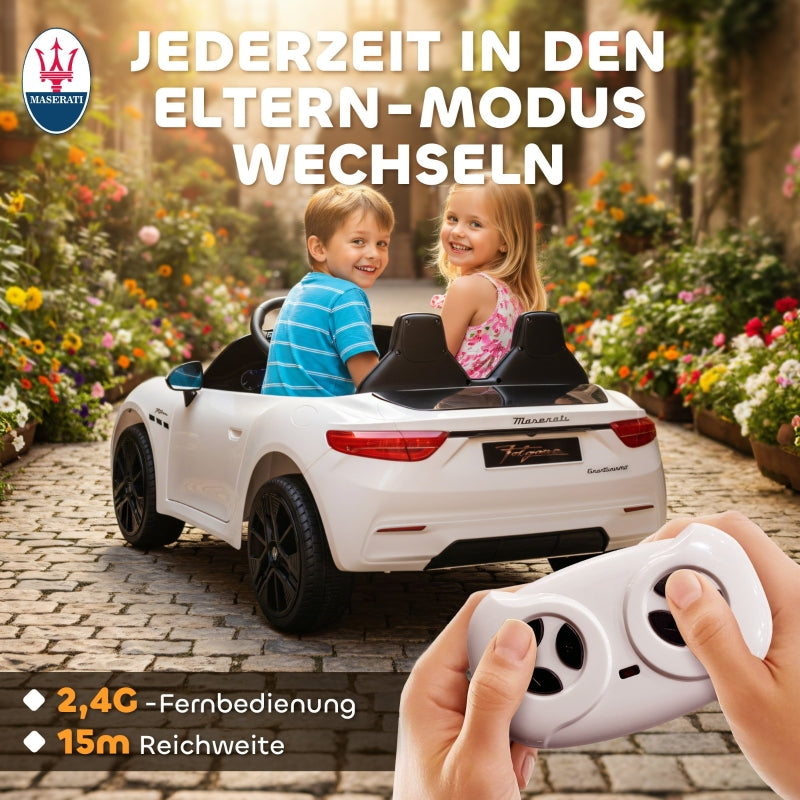 Maserati Electric Car for Children, 2-Seater 12V Battery with Remote Control, White
