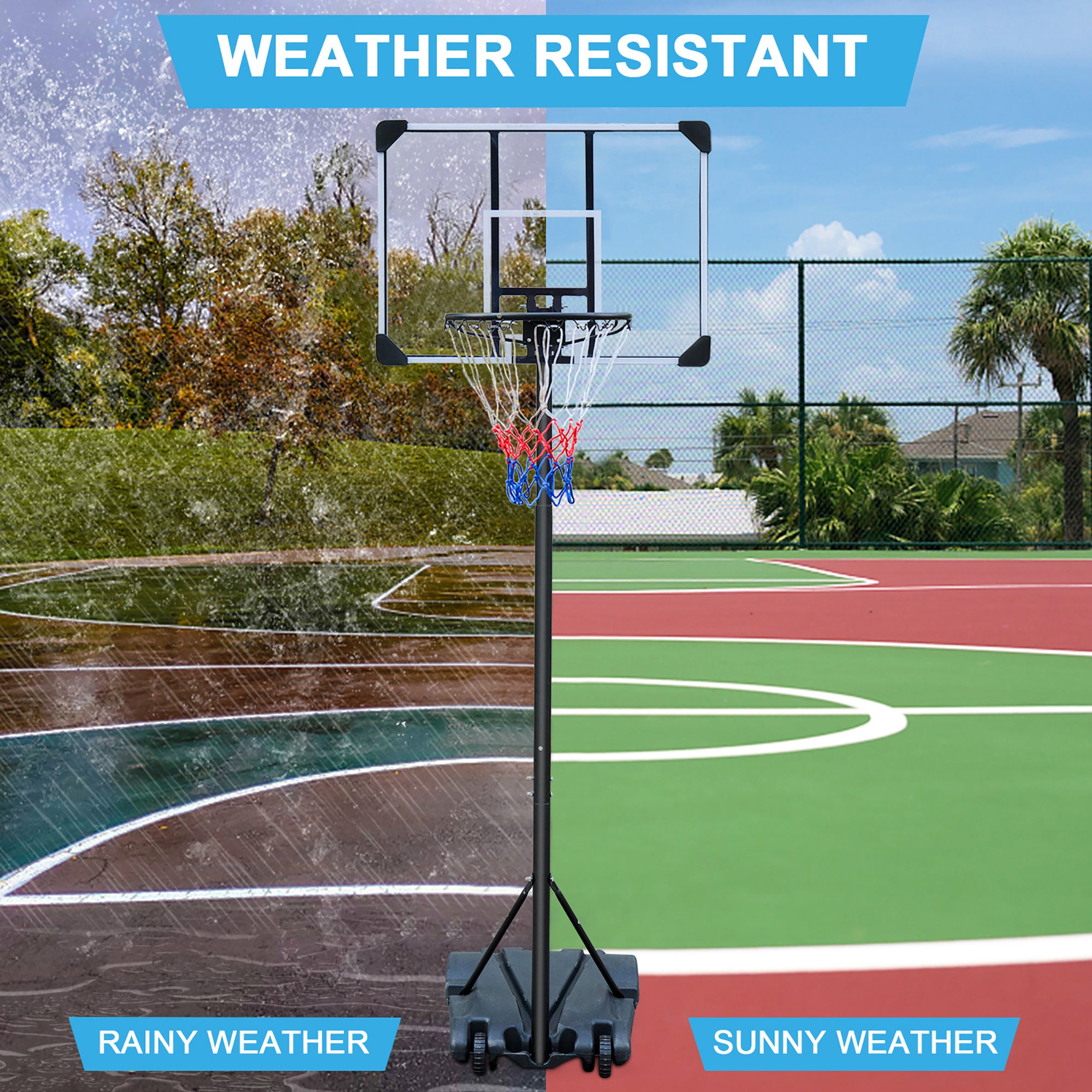 Portable Basketball Hoop, Adjustable Height, Indoor/Outdoor, with Wheels