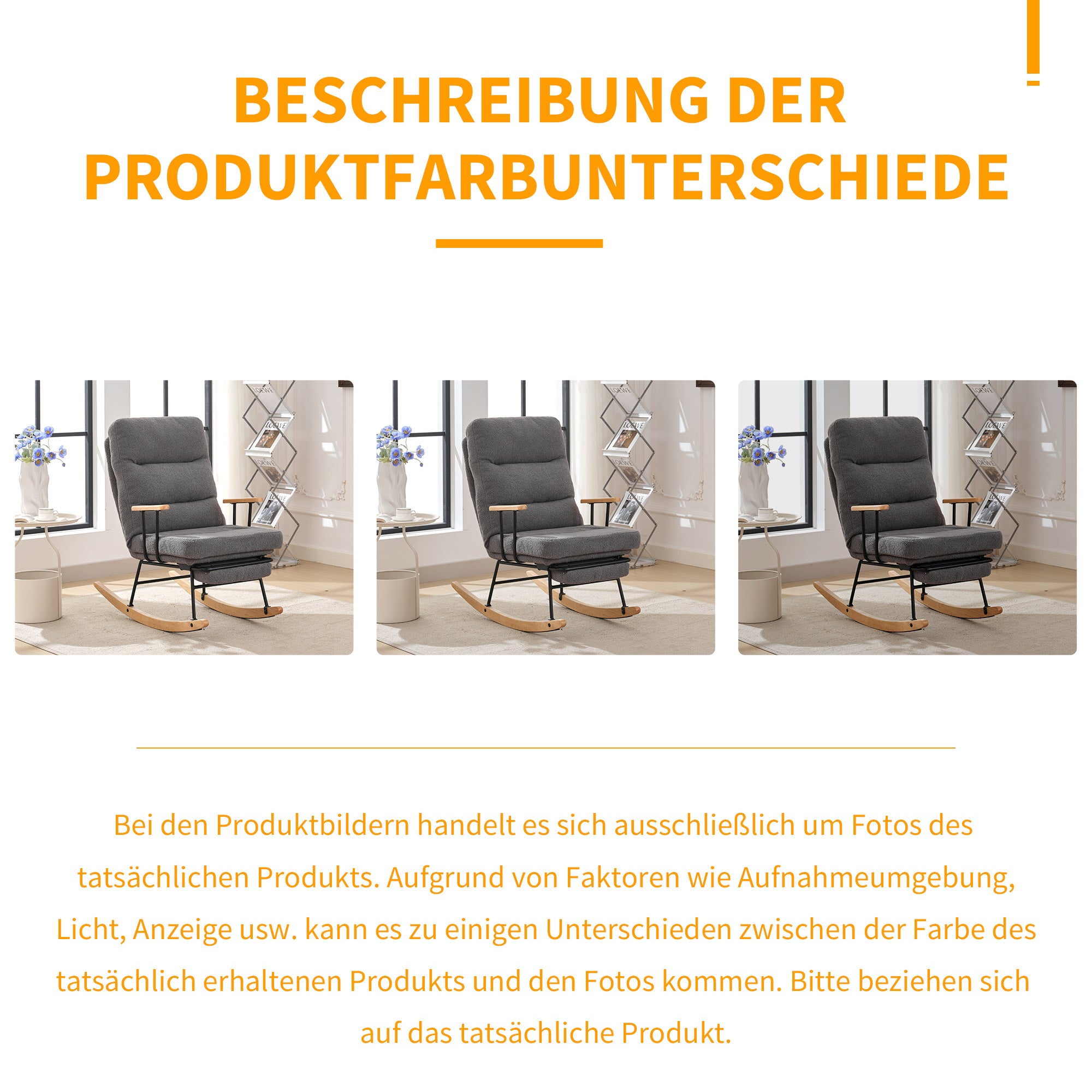 Rocking Chair Comfortable Reclining Function Manual Footrest, 100cm/58cm