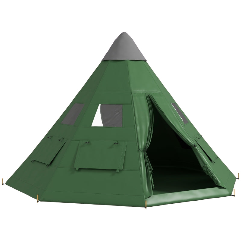 6 Men Tipi Tent Camping with Carry Bag - Green