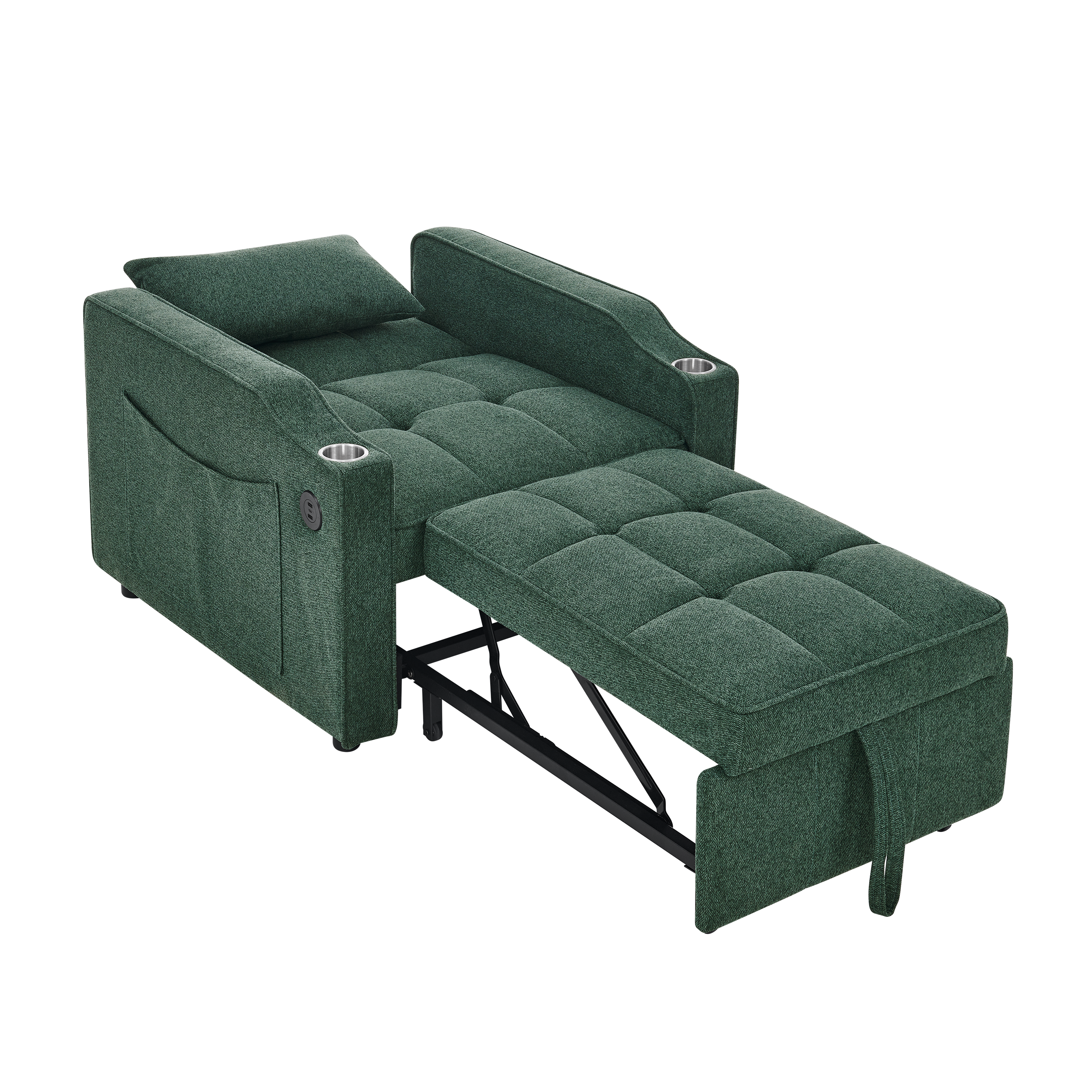 3-in-1 Light Luxury Sofa Bed with Slide-to-Transform Design and USB Charging, Green
