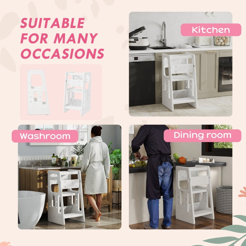 Kids Step Stool Adjustable Standing Platform Kitchen White