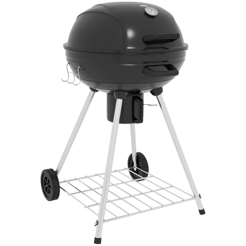 Charcoal Grill BBQ Camping with Grate, Wheels, Storage, Thermometer, Metal