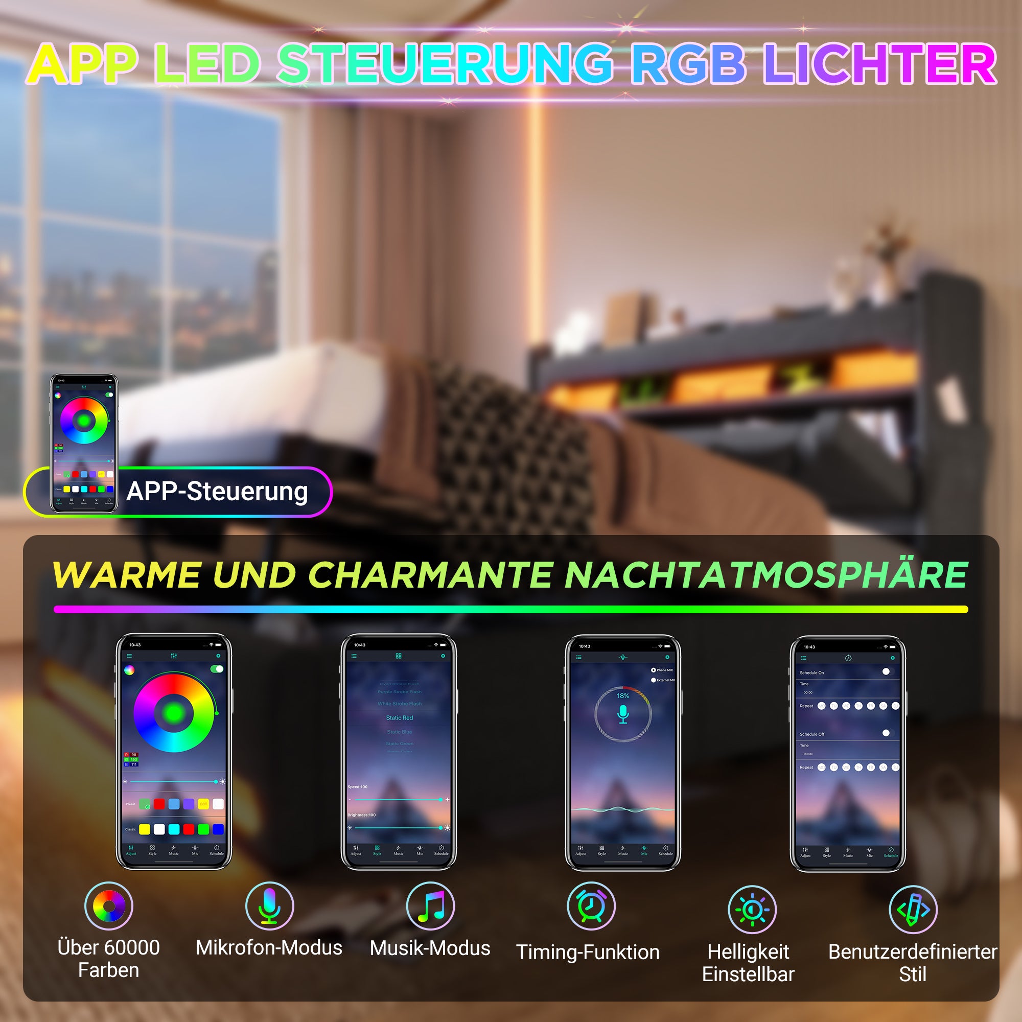 Upholstered Single Bed, 90x200, USB & Type-C Port, 360 LED, Hydraulic Storage, Gray Linen