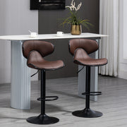 Adjustable Swivel Bar Stools Set of 2 with Footrest and Backrest, Steel Frame, Brown