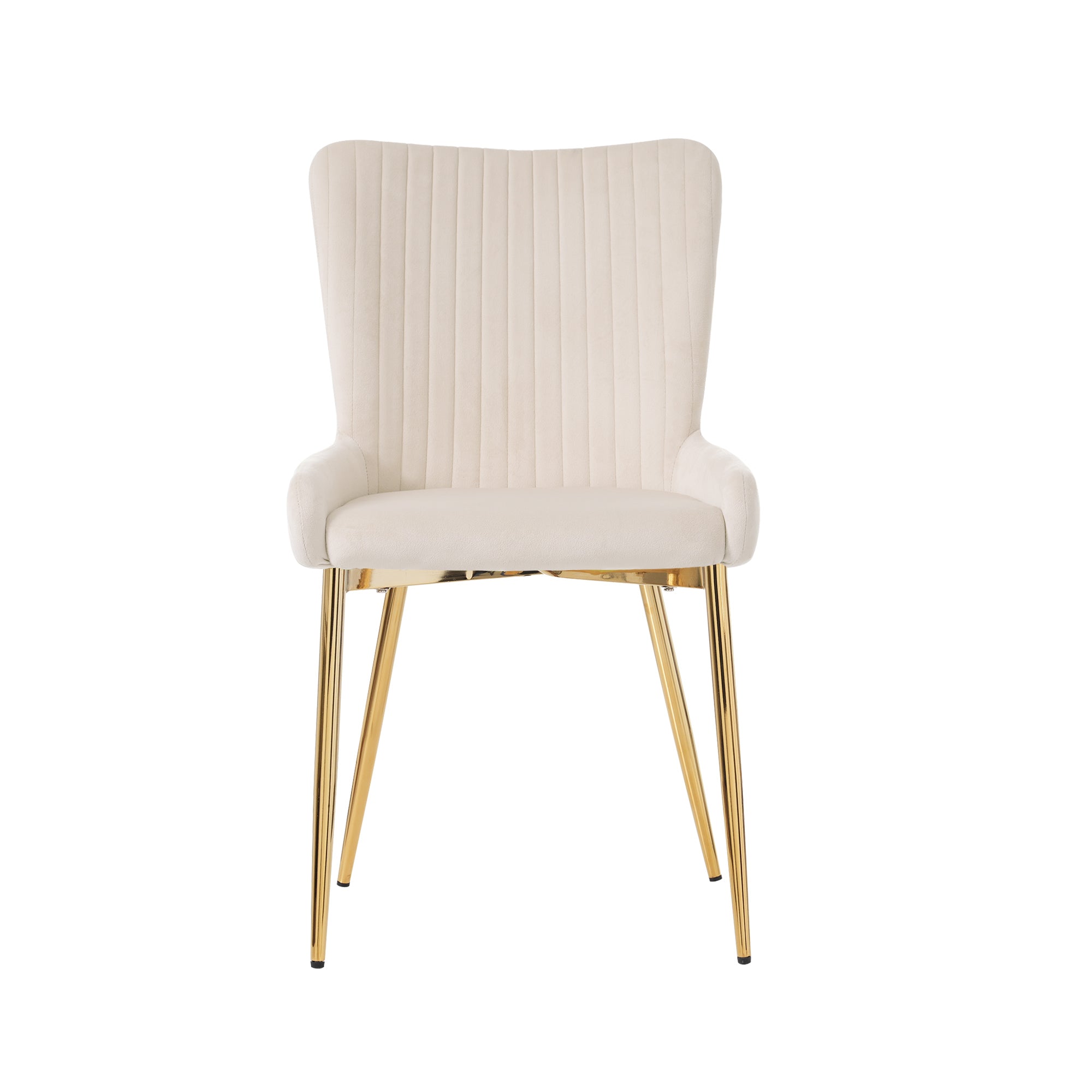 Velvet Dining Chair, Set of 4 with Gold Metal Legs and Lumbar Support, Beige
