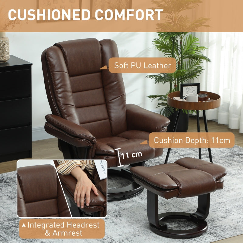 Reclining Chair and Footstool 135° Faux Leather Brown