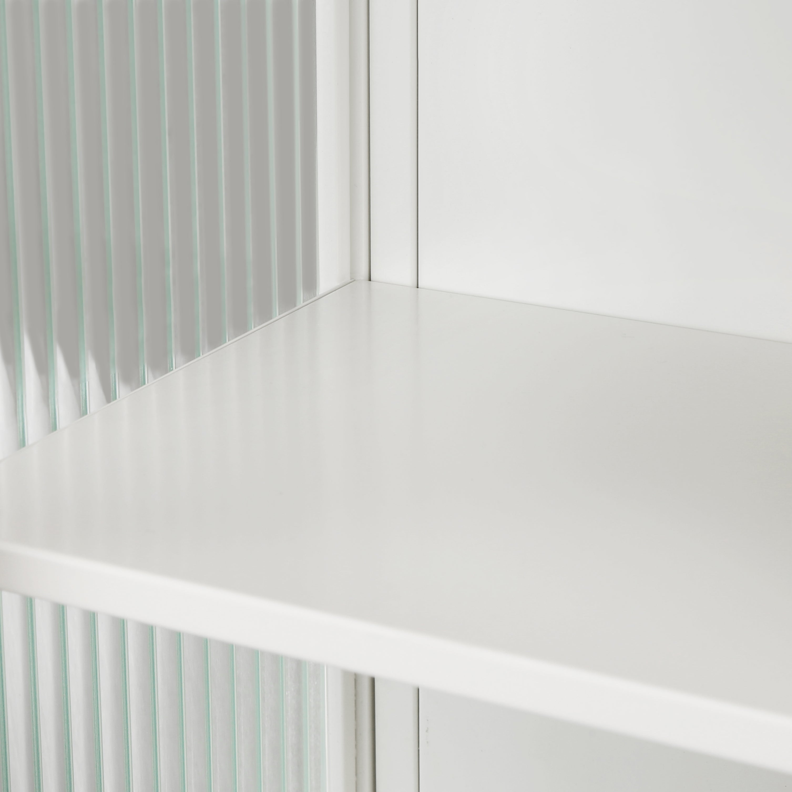 60CM Wall Cabinet with Glass Doors, Two-tier Enclosed Storage, Open Shelf, Towel Rack, White