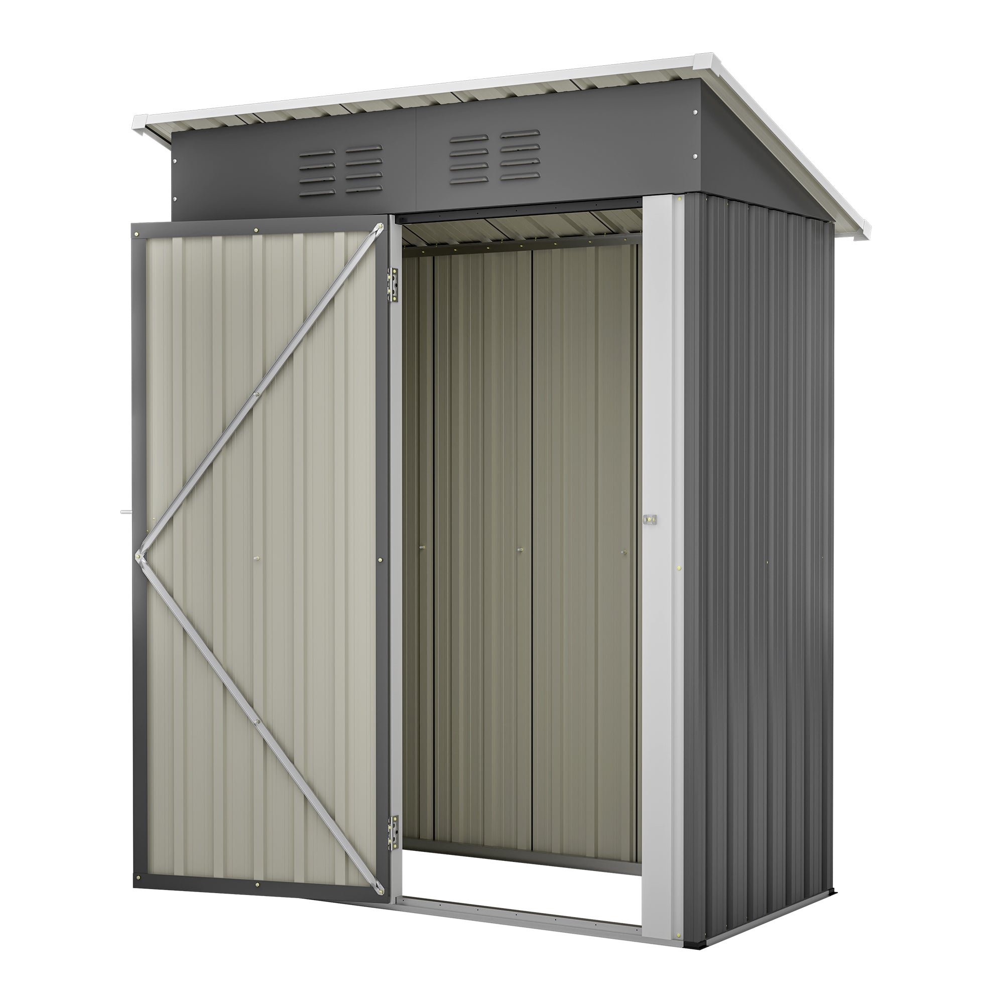 Garden Shed Flat Roof, 152x84x182 cm Tool Shed with Lockable Door, Dark Grey