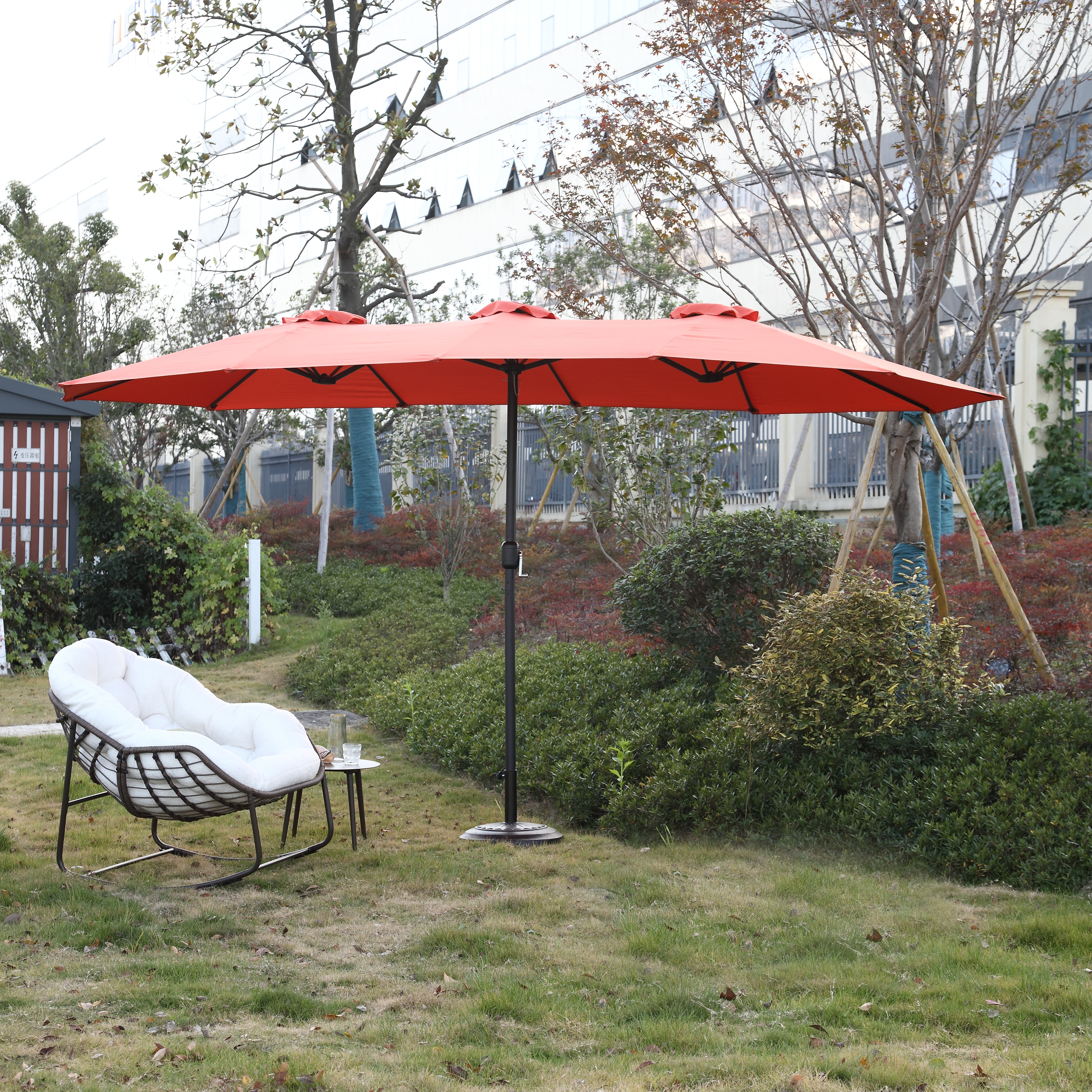 14.8 Ft Double Sided Outdoor Umbrella, Rectangular Large with Crank, Orange
