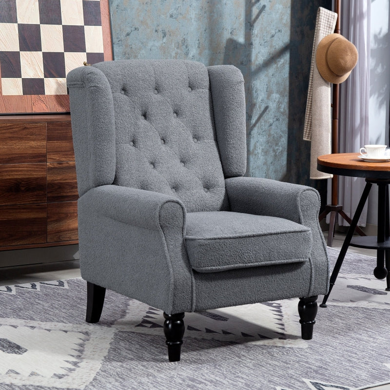Wingback Accent Chair, Retro Upholstered Button Tufted Occasional, Grey