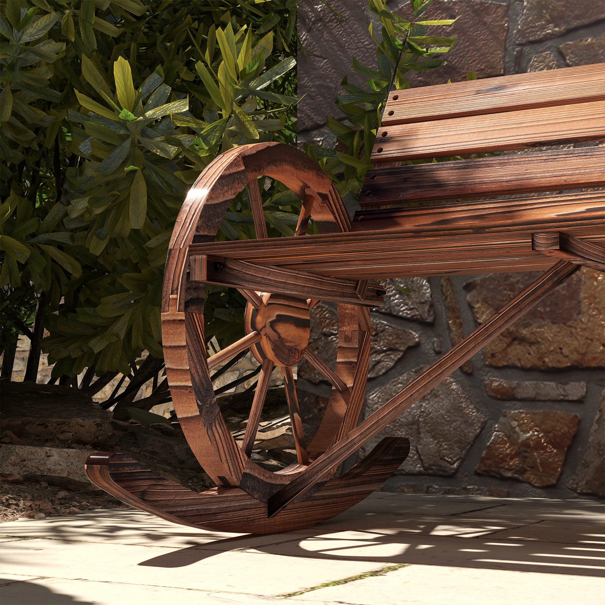 Wooden Swing Bench 2-Seater with Armrests 240kg Charred Wood Design