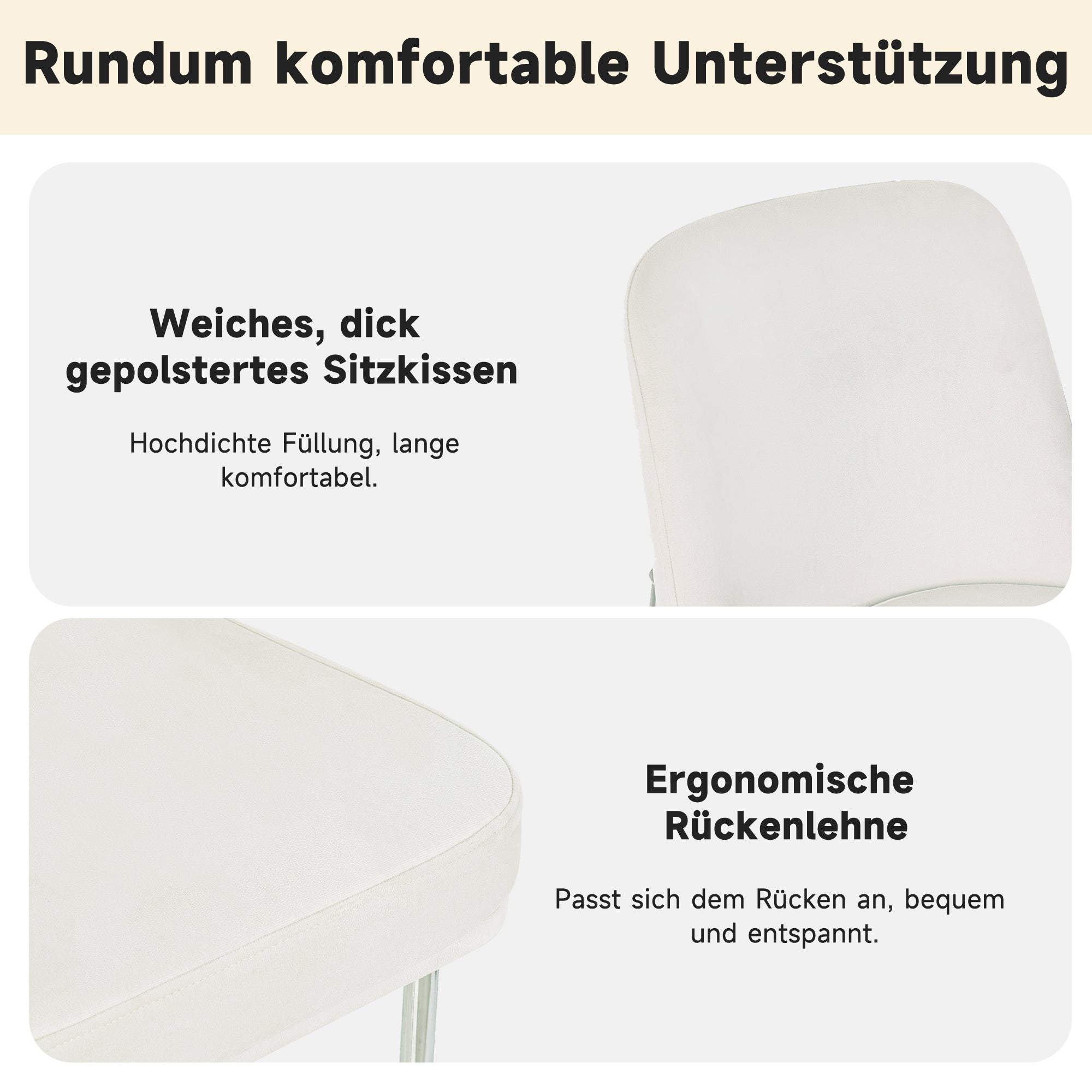 Dining Chairs, Set of 6, Thick Seat Cushions, Metal Legs, Beige Velvet