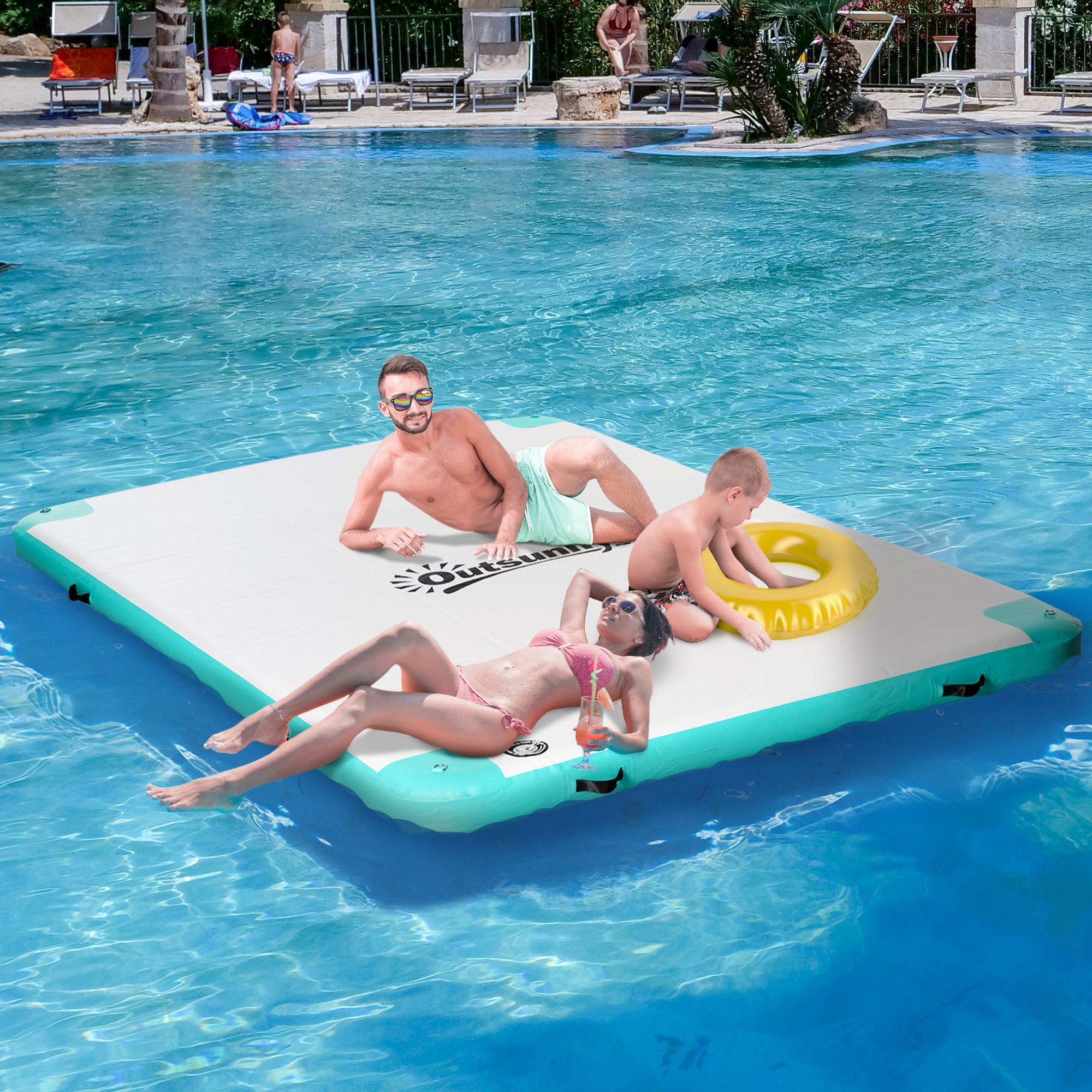 Inflatable Swimming Island, 500 kg Load Capacity, Pool Lake Lounge, Plastic