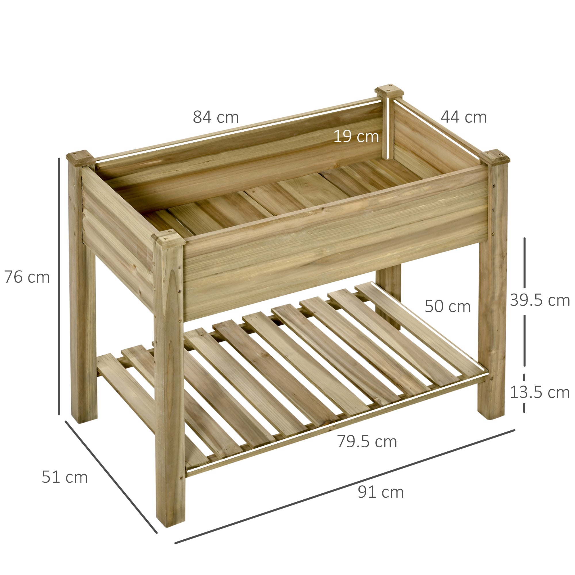 Raised Bed with Shelf & Drainage, Wooden, Green