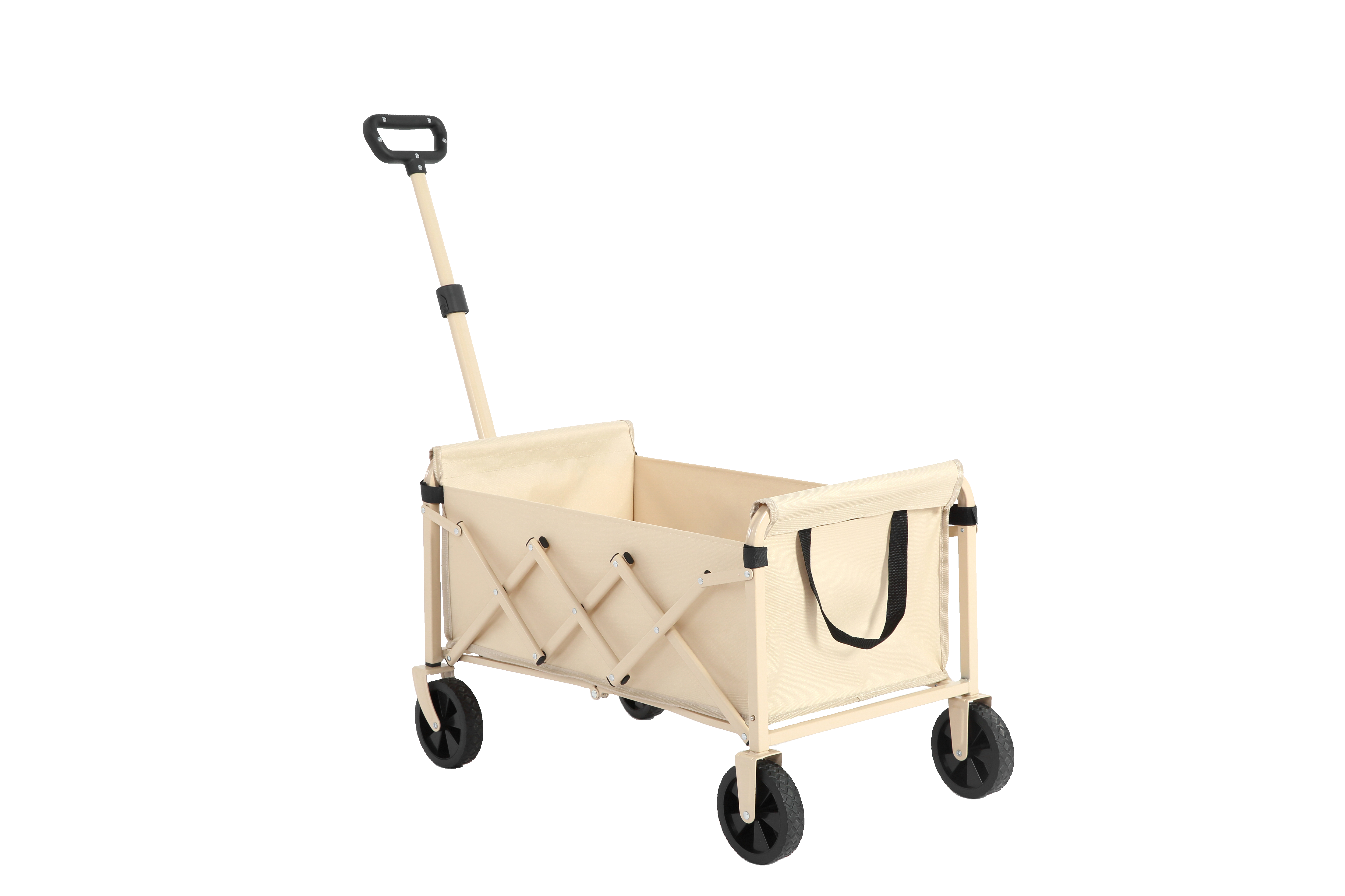 Folding Beach Wagon - Heavy Duty Portable Outdoor Utility Cart with Large Capacity, Beige