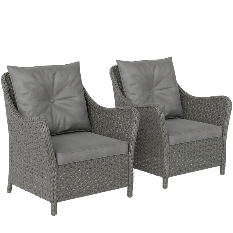 Rattan Garden Chairs Set of 2, Cushioned High Back Outdoor PE Wicker, Dark Grey