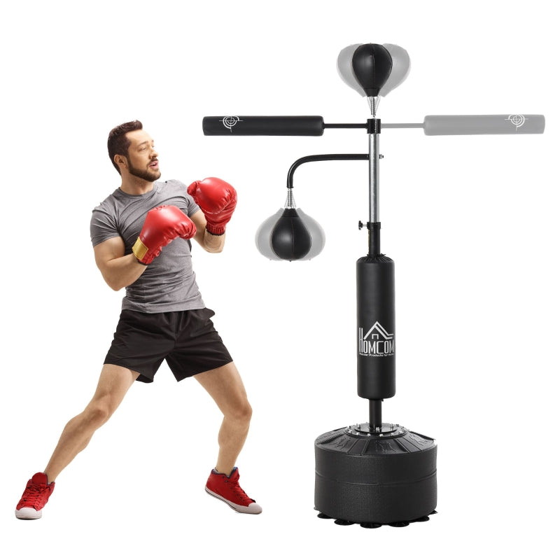 4-in-1 Boxing Punching Bag, Freestanding with Reflex Bar, Adjustable Height, Black