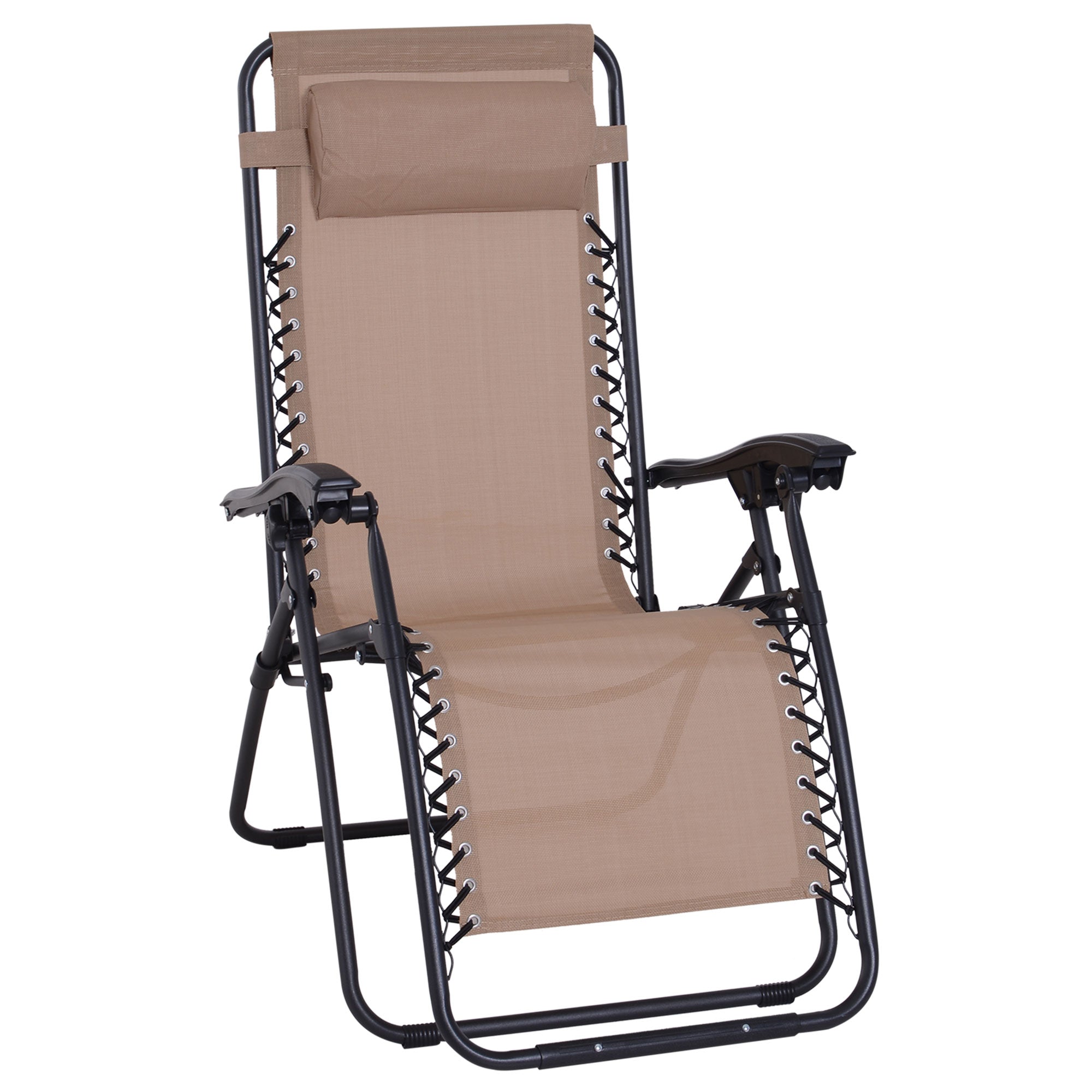 Zero Gravity Chair Folding Reclining Sun Lounger with Head Pillow, Beige