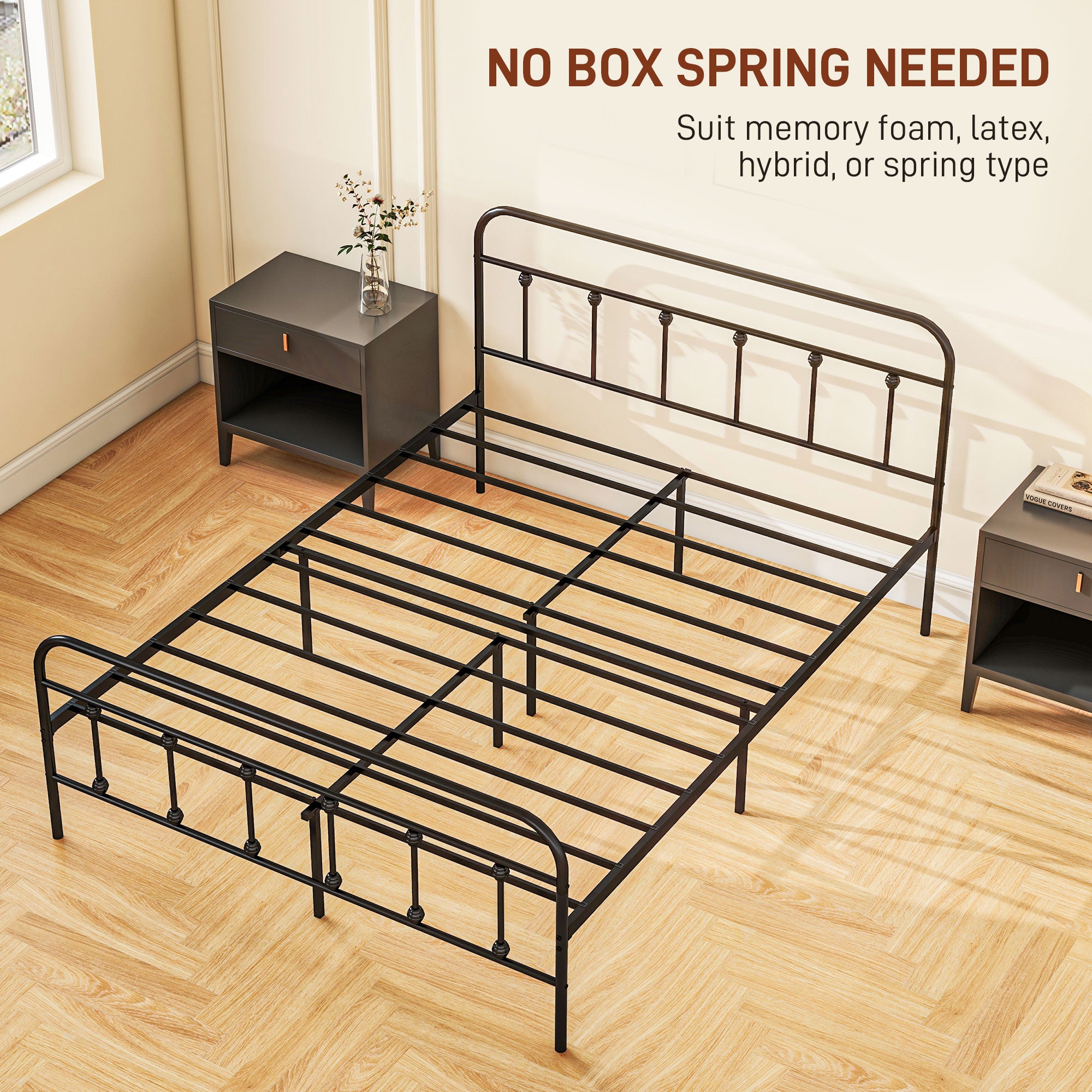 Double Bed Frame Minimalistic Metal Black