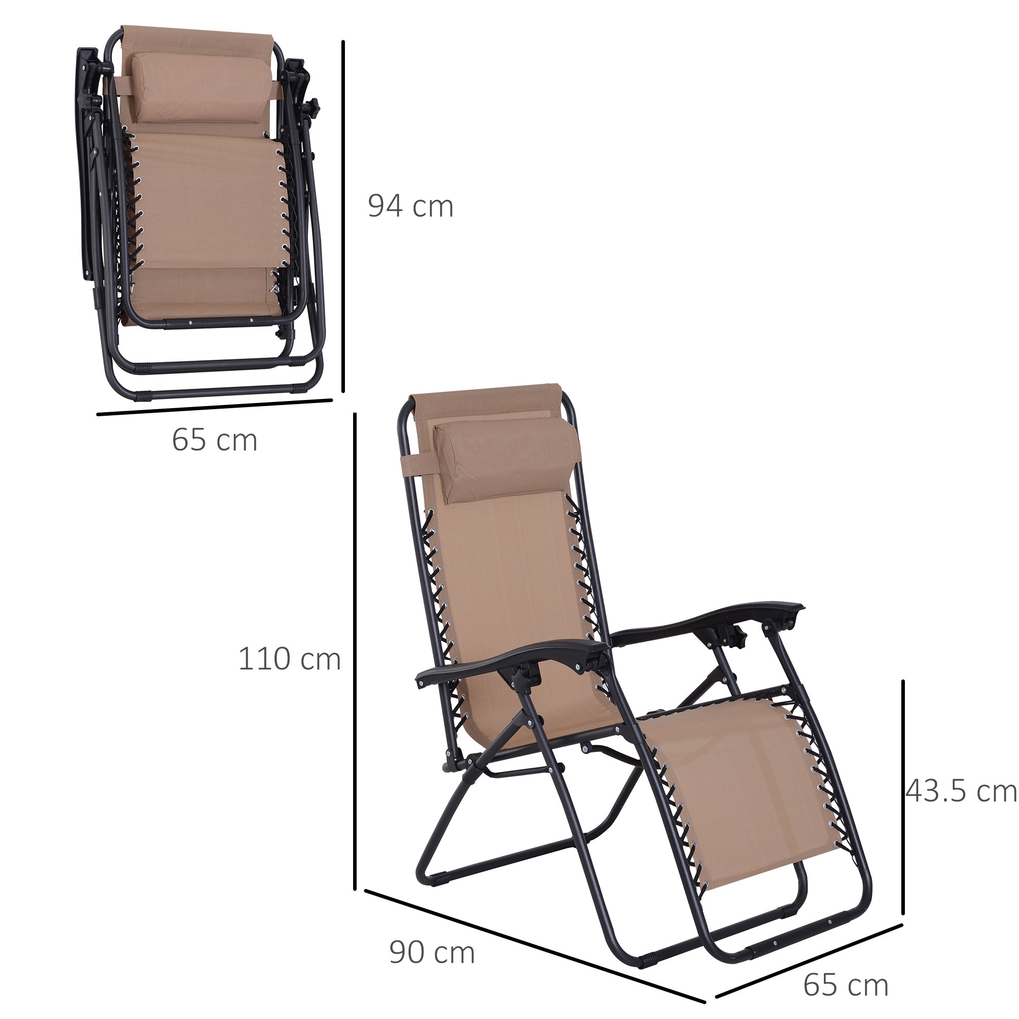 Zero Gravity Chair Folding Reclining Sun Lounger with Head Pillow, Beige