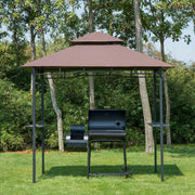 Grill Gazebo Canopy, 2.5x1.5m Double Tiered BBQ Shelter w/ 2 Side Shelves, Coffee