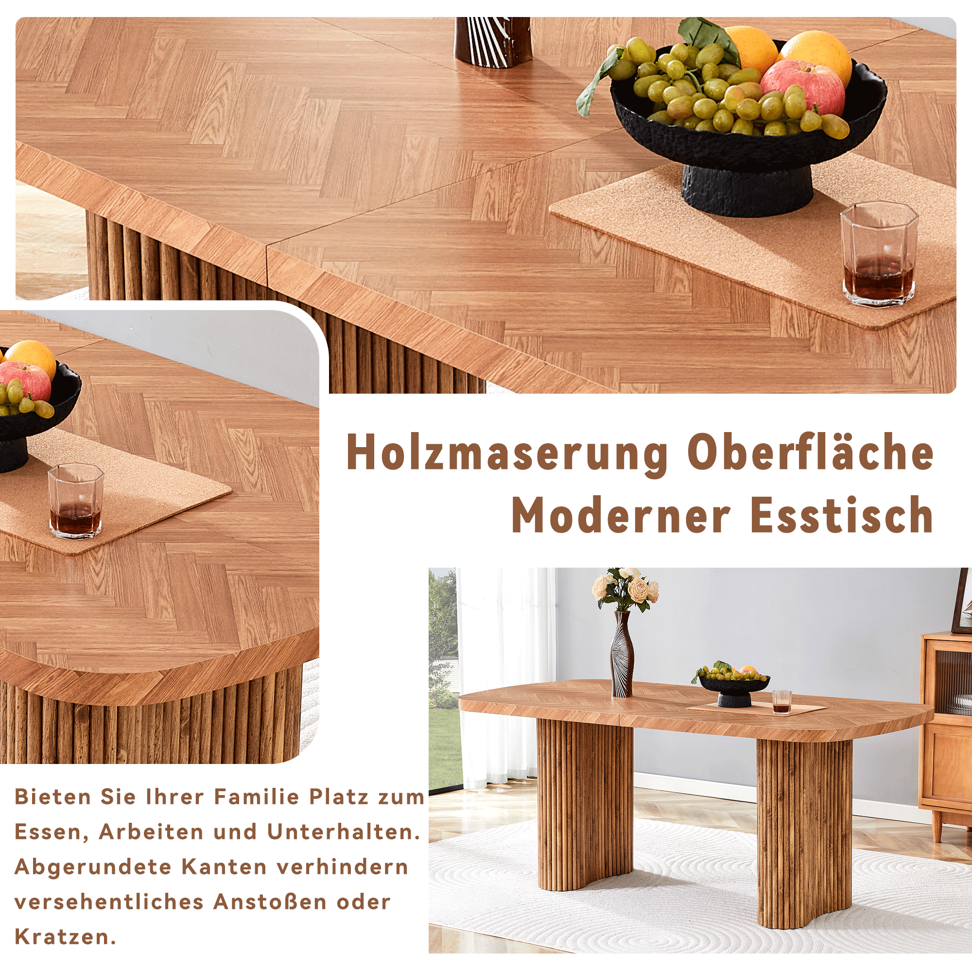 Dining Table Arched Pedestal Support 180x90cm, Walnut Wood-Toned