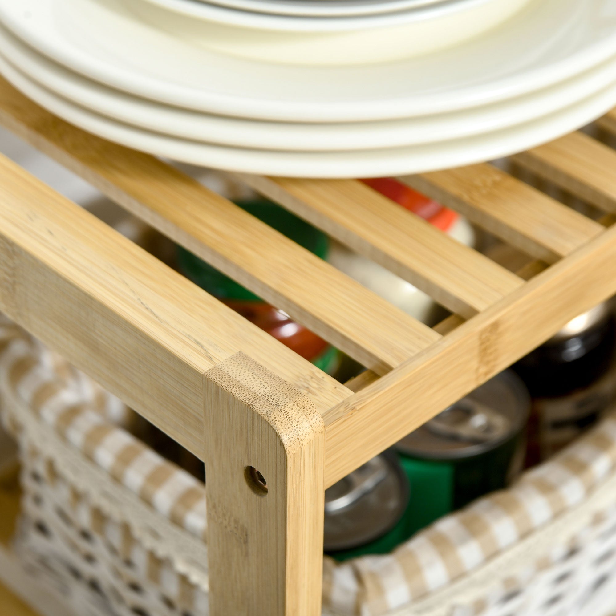 Bathroom Shelf, 3 Levels Standing Kitchen, Natural Bamboo