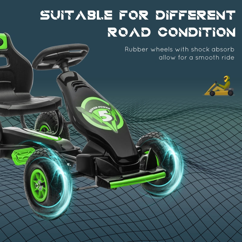 Kids Pedal Go Kart - Adjustable Seat, Inflatable Tyres - Green