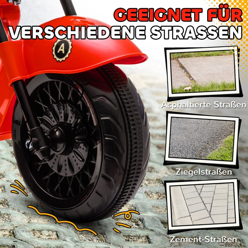 aiyaplay electric kids motorcycle, 3 wheels, 6v battery operated, red