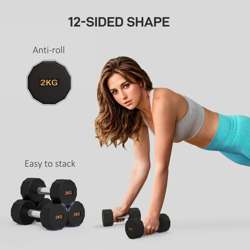 SPORTNOW Dumbbells Weights Set, 2 x 2kg, 12-Sided, Non-Slip Grip
