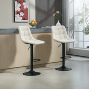 Bar Stool Set of 2, Upholstered with Backrest, Height-Adjustable, Swivel, Beige