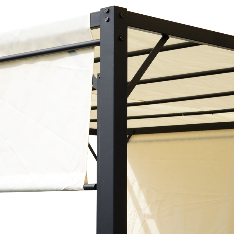 Metal Pergola Retractable Canopy 3x3m Sun Shelter Gazebo, Cream White/Black