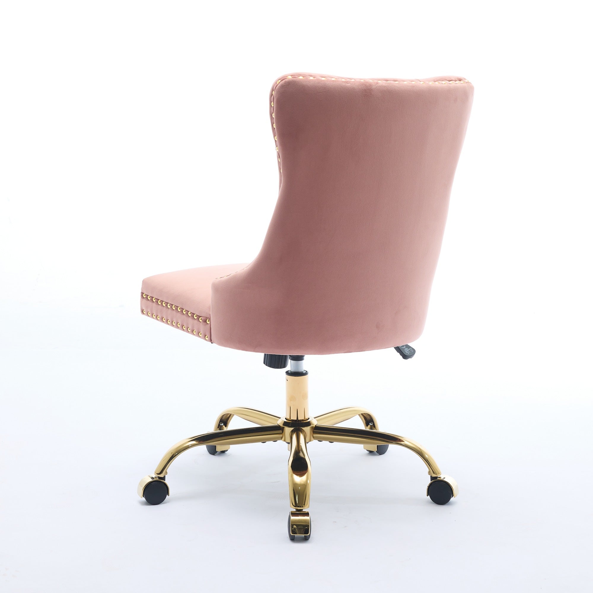 Home Office Chair Modern Velvet Upholstered Tufted Button Adjustable Swivel Golden Base - Pink