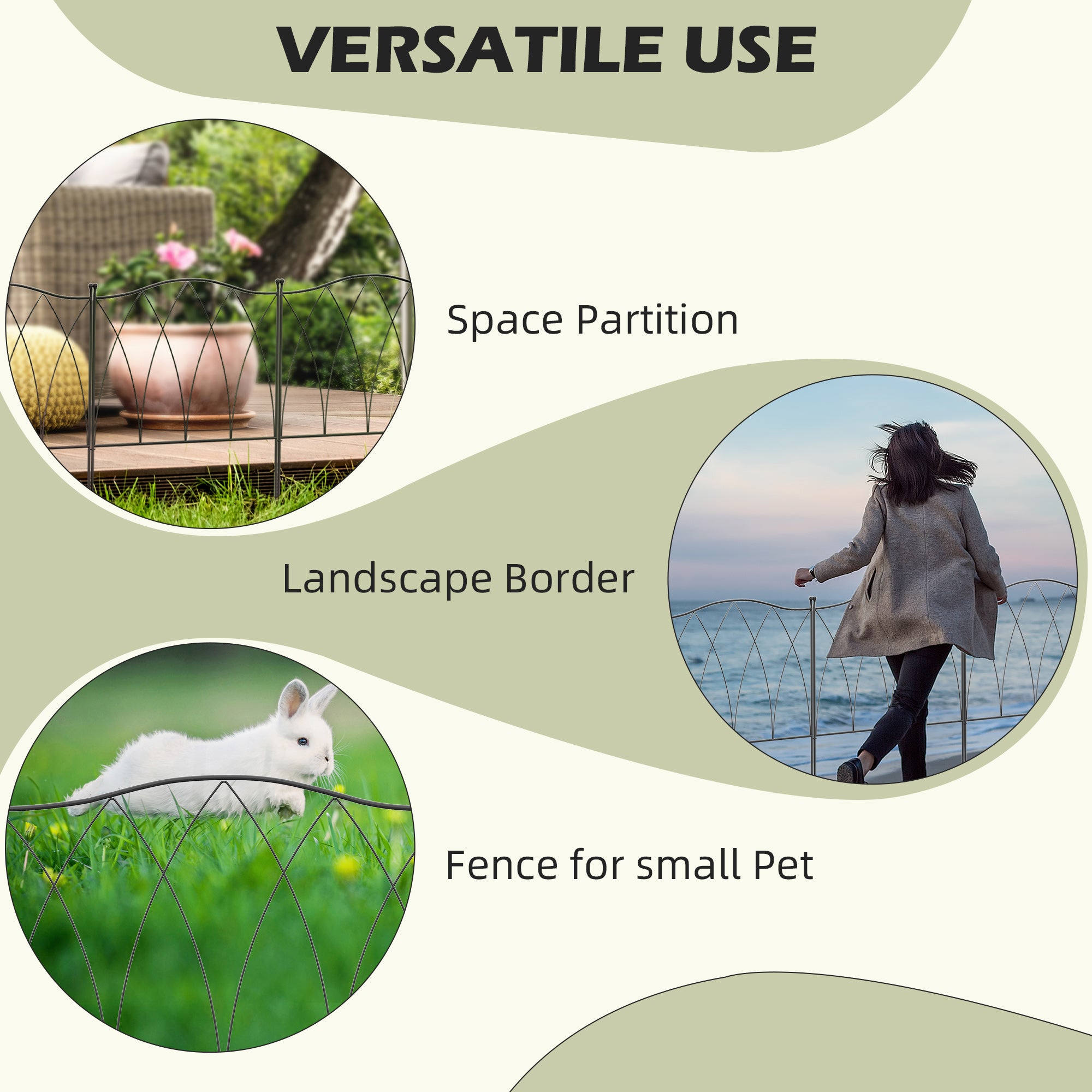 Decorative Fence Panels, Set of Five 61.5cm, Black Metal