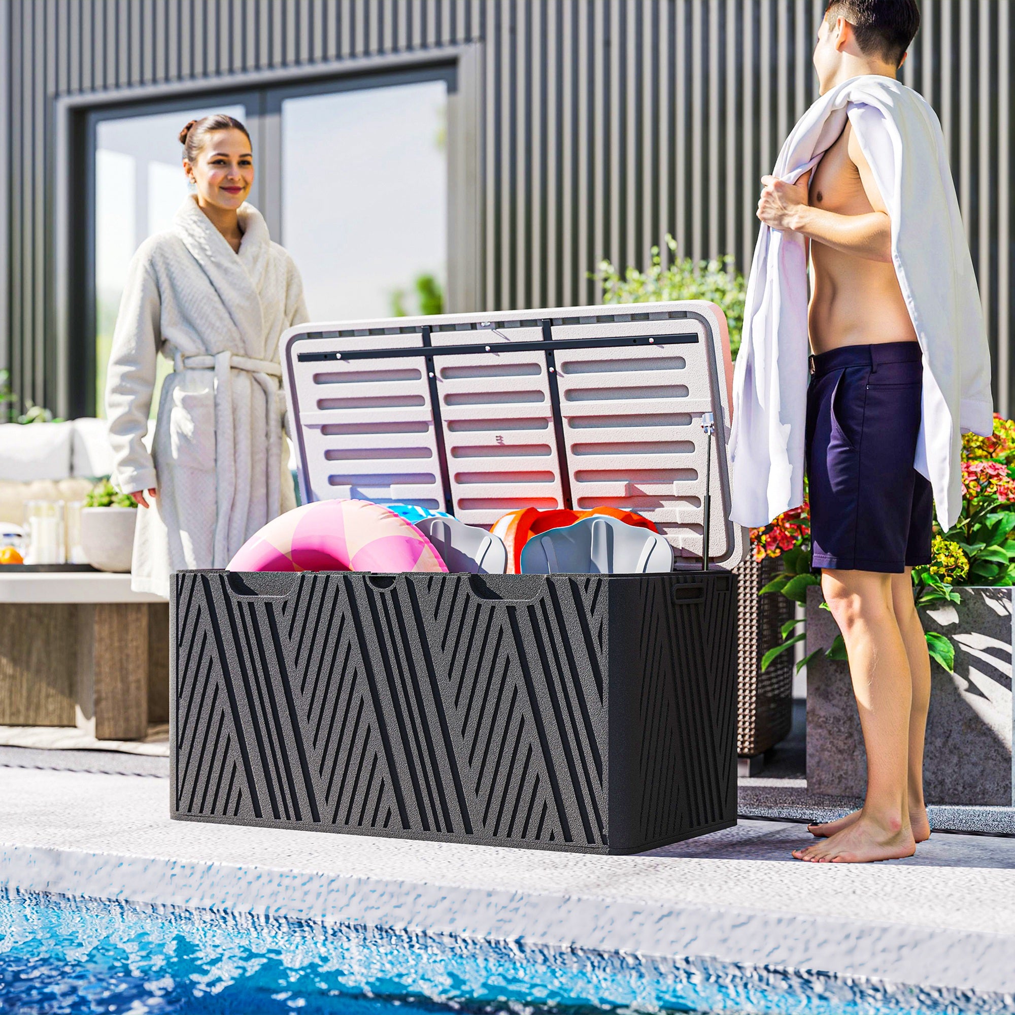 380L Outdoor Storage Box, Waterproof with Lockable Lid - Black
