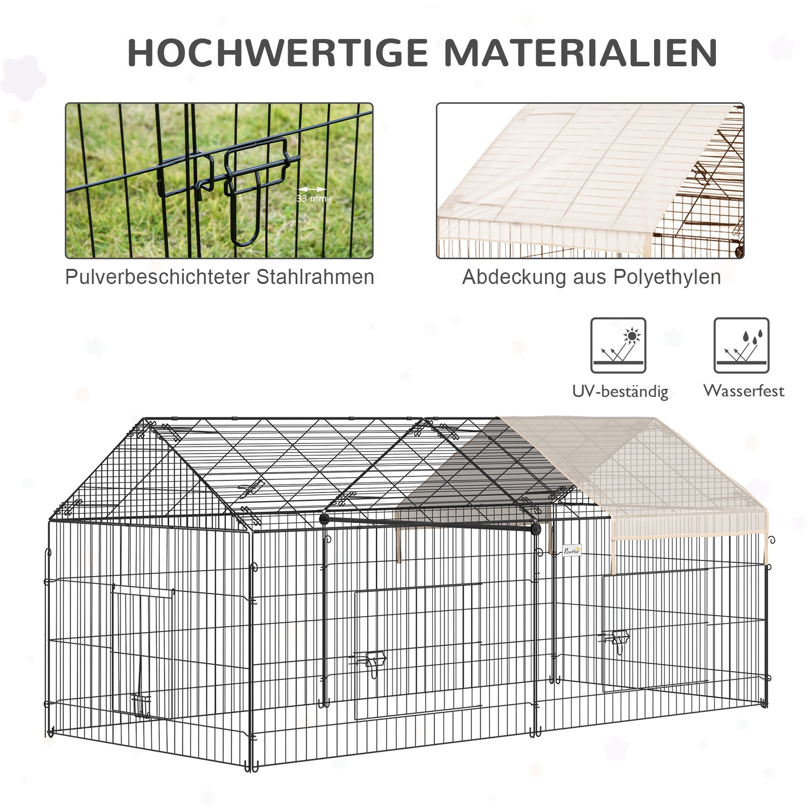 Outdoor Enclosure, Sun Protection, Rabbit Hutch, Metal, Beige and Black